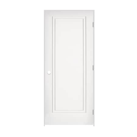 Trimlite 32"x80"x13/8" Primed 1Panel 2Step Interior Shaker 49/16" LH Prehung Door Satin Nickel Hinges 2868pri8491LH154916